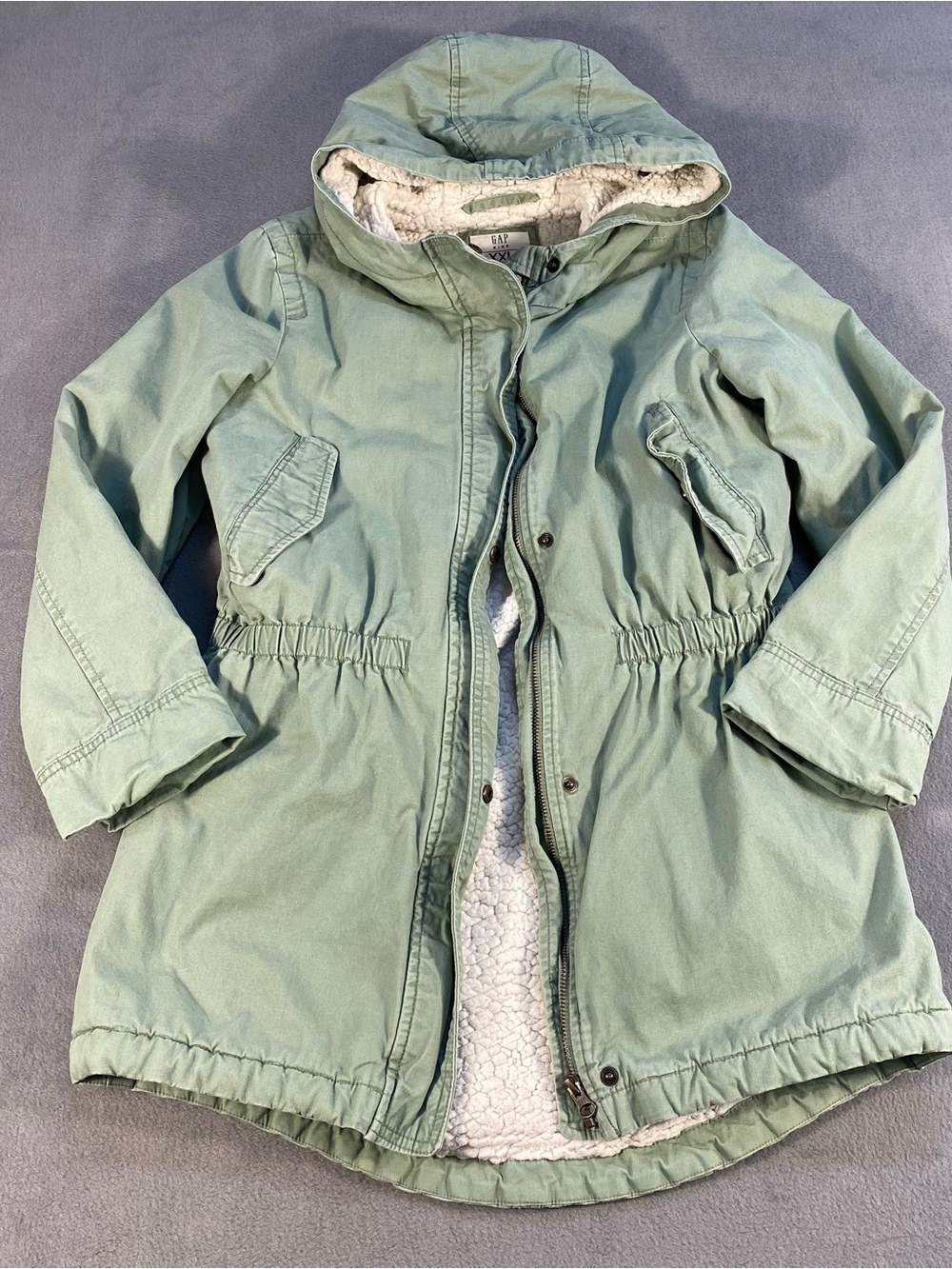 GAP Kids Light Green Khaki Hooded Sherpa-Lined Utility Parka Jacket, M